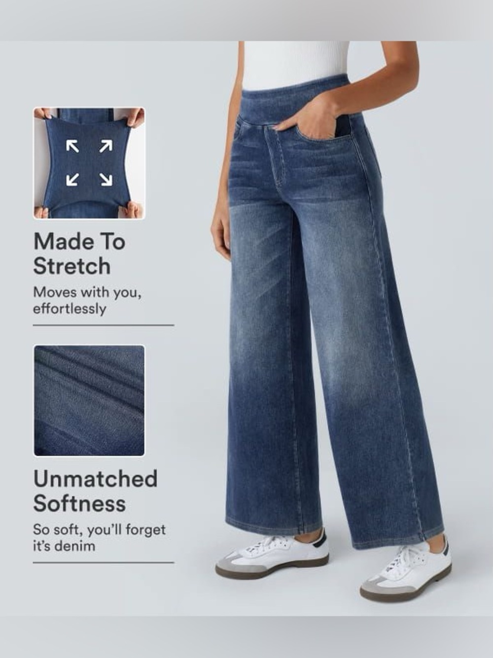HALARA Flex High-Waisted Baggy Wide-Leg Jeans Washed Blue - Size Large